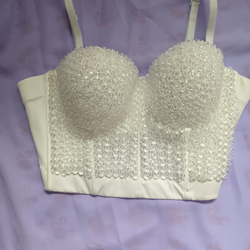 Elegant White Beaded Bustier